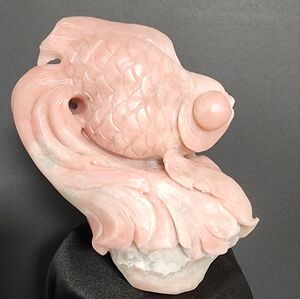 Hand Carved Pink Opal Gold Fish